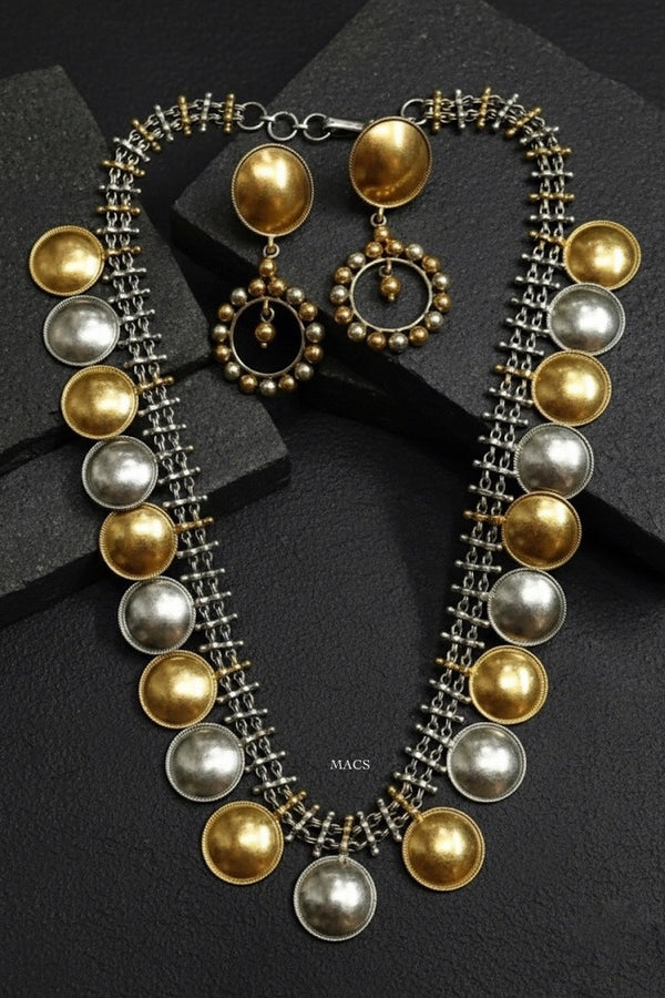 Dual tone necklace earring set